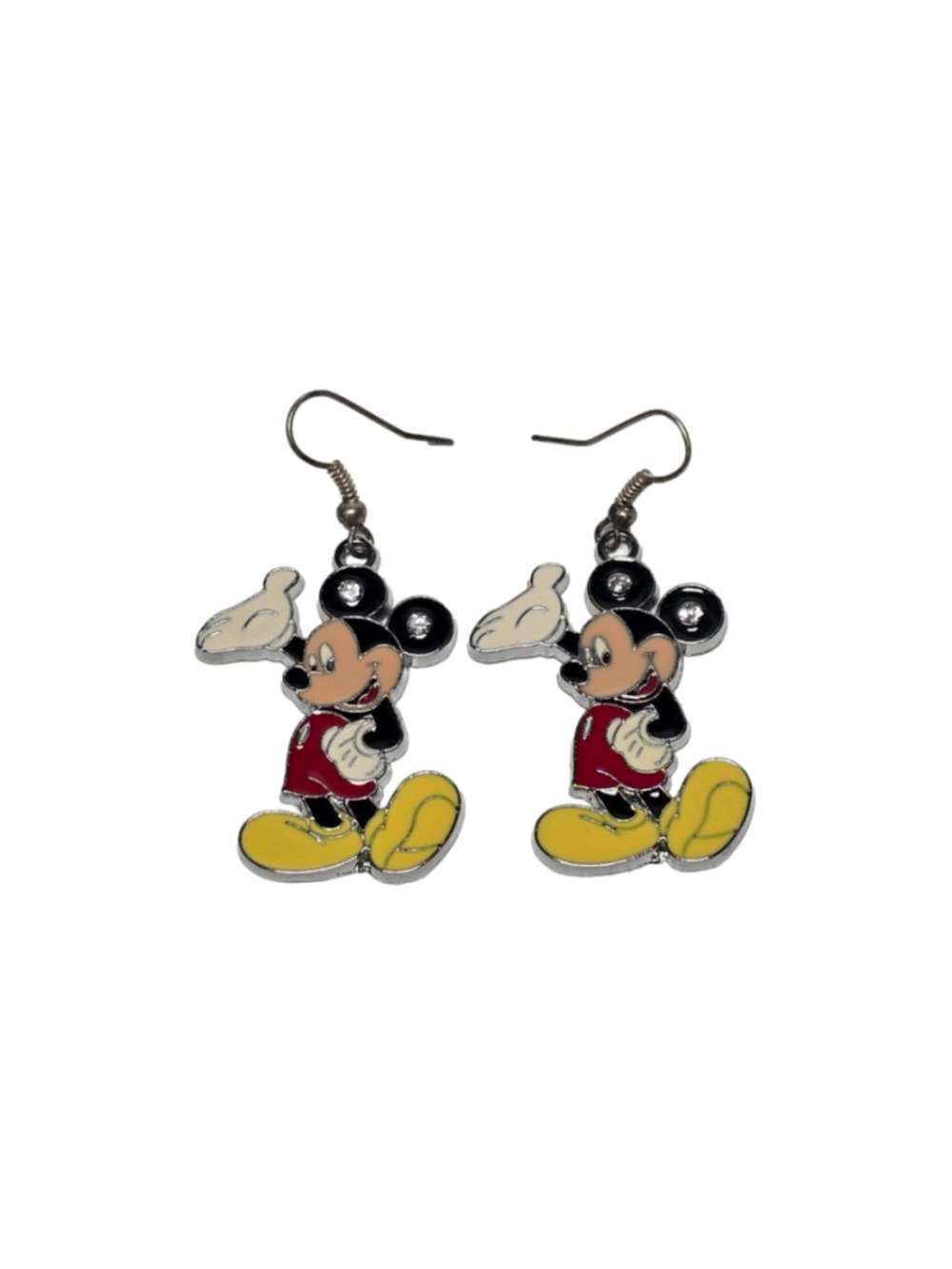 Disney Mickey Mouse Enamel Dangle Earrings Silver Tone Vintage Style Character